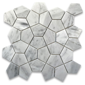 Carrara White Marble Pentagon Geometric Mosaic Tile Honed, 1 sheet