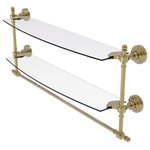 Allied Brass - Retro Wave 24" Two Tiered Glass Shelf with Towel Bar, Unlacquered Brass - Add space and organization to your bathroom with this simple, contemporary style glass shelf. Featuring tempered, beveled-edged glass and solid brass hardware this shelf is crafted for durability, strength and style. Integrated towel bar provides space for your favorite decorative towels or for your everyday use. One of the many coordinating accessories in the Allied Brass Collection of products, this subtle glass shelf is the perfect complement to your bathroom decor.