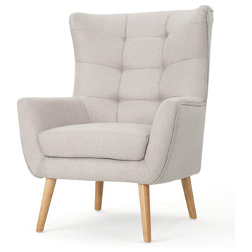 GDF Studio Temescal Mid Century Modern Dark Teal Fabric Club Chair, Wheat