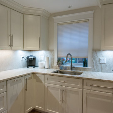 Taj Mahal Quartzite Kitchen w/ Full Height Backsplash