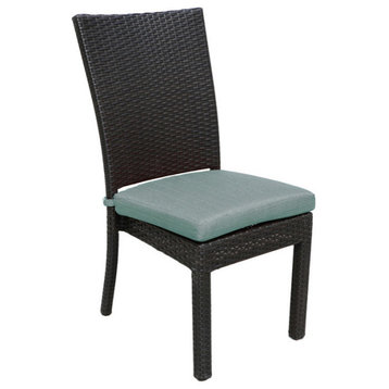 Okemus Outdoor Wicker Dining Chairs With Cushions, Gray/Aqua