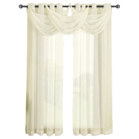 Abri Single Grommet Crushed Sheer Curtain, Ivory, 50"x96"