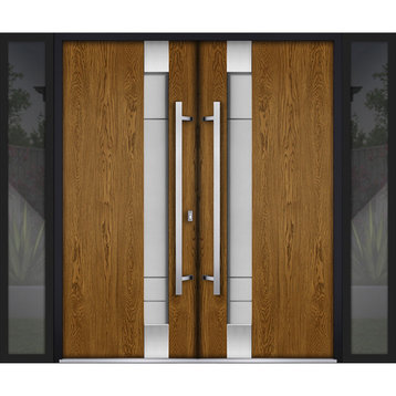 Exterior Prehung Metal Double Doors Deux 1713Oak  2 s BlackRightActive Door