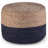 Lydia Boho Round Pouf In Navy, Natural Braided Jute