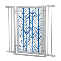 Fusion Gates - Fusion Gate with Chevron Trail in Blue Design, Satin Nickel, 32"-36" - Baby Gates And Child Safety