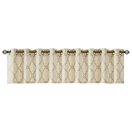Madison Park Saratoga Fretwork Print Grommet Top Window Valance, Beige/Gold