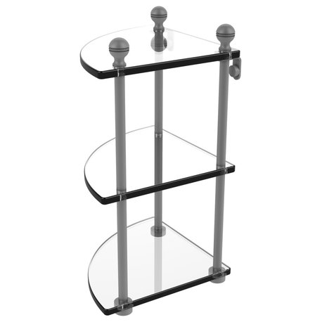 Mambo 3 Tier Corner Glass Shelf, Matte Gray