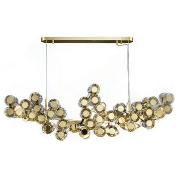 Gold Rectangular Crystal LED chandelier for living room, kitchen island, L37.8"