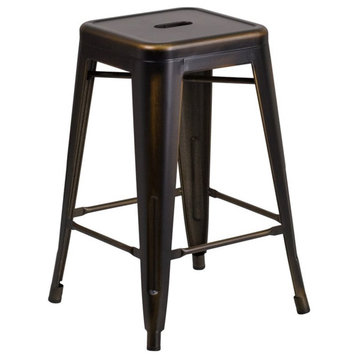Flash Furniture 24" Metal Backless Counter Stool in Distressed Copper