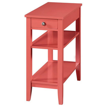 American Heritage Three Tier End Table With Drawer in Coral Orange Wood Finish