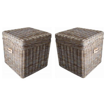Home Square Wicker End Table Trunk in Kubu Gray Finish - Set of 2