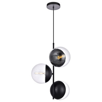 Eclipse 3 Light Pendant, Black And Clear