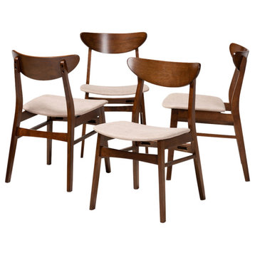 Lubbock Mid-Century Walnut Effect 4-Piece Dining Chair Set, Light Beige/Walnut Brown