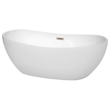 Rebecca 60 to 70" Freestanding Bathtub with options, Brushed Nickel Trim, 65 Inch, No Faucet