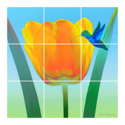 Hummingbird Flame New Tulip- 12.75" x 12.75 - Ceramic Tile Murals - Tile Murals