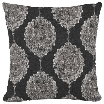 18" Decorative Pillow, Damask Black