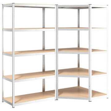 vidaXL Shelf 2 Pcs Bookshelf Shelving Unit 5-Layer Silver Steel&Engineered Wood