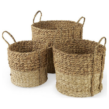 Set of Three Two Tone Wicker Storage Baskets