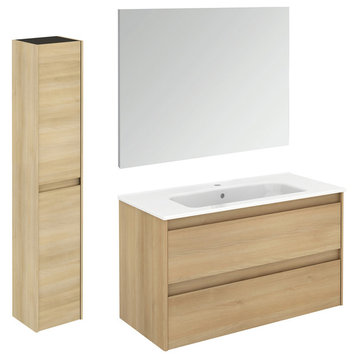 Ambra 100 Nordic Oak Complete Vanity Unit With Column and Mirror