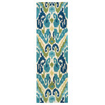 Couristan Inc - Couristan Covington Delfina Indoor/Outdoor Runner Rug, Azure-Lemon, 2'6"x8'6" - Designed with today's  busy households in mind, the Covington Collection showcases versatile floor fashions with impressive performance features that add to their everyday appeal. Because they are made of the finest 100% fiber-enhanced Courtron polypropylene, Covington area rugs are water resistant and can be used in a multitude of spaces, including covered outdoor patios, porches, mudrooms, kitchens, entryways and much, much more. Treated to prevent the growth of mold and mildew, these multi-purpose area rugs are exceptionally easy to clean and are even considered pet-friendly. An ideal decor choice for families with young children, or those who frequently entertain, they will retain their rich splendor and stand the test of time despite wear and tear of heavy foot traffic, humidity conditions and various other elements. Featuring a unique hand-hooked construction, these beautifully detailed area rugs also have the distinctive aesthetic of an artisan-crafted product. A broad range of motifs, from nature-inspired florals to contemporary geometric shapes, provide the ultimate decorating flexibility.