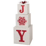 Glitzhome,LLC - 31.89" Wooden Block Wording Porch Sign, JOY - Wooden Christmas decor skillfully crafted by hand starting with cutting the solid wood to size, sanding down the raw materials and hand painting. They are then sealed with a protective finish and It looks like a gift box.
