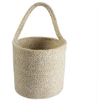 Melia Woven Jute Hanging Basket with Handle 6.3 x 7 x 6.5in., Sand