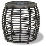 Sunset West - Venice Round End Table - The Venice End Table from Sunset West delivers a striking design, contrasting clean lines with negative space in its open frame. Crafted in chocolate resin wicker, its unique design spans multiple styles, and is a delightful addition as a modern or global inspired piece to your home.