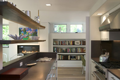 Inspiration for a modern kitchen remodel in Boston with white cabinets and flat-panel cabinets