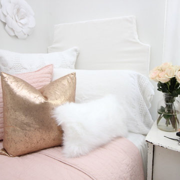 Blush, Rose Gold, and Faux Fur Dorm Room Bedding
