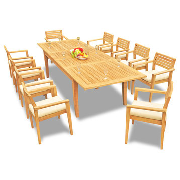 11-Piece Teak Dining Set, 122" X-Large Rect Table, 10 Montana Stacking Chairs