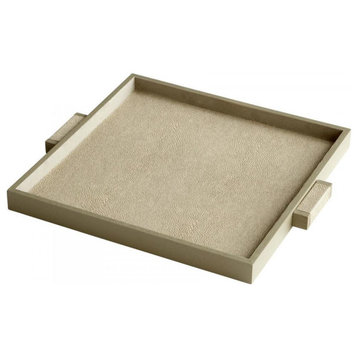 Shagreen Brooklyn 18" Wide Leather and Wood Tray