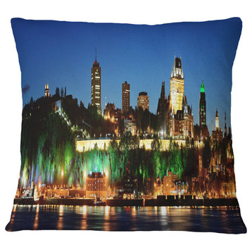 Panoramic Quebec City At Night Cityscape Photo Throw Pillow, 16"x16"