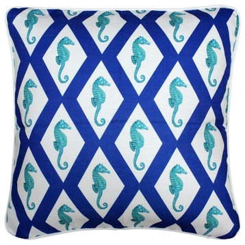 Tracy Upton Capri Blue Argyle Seahorse Throw Pillow, 20"x20"
