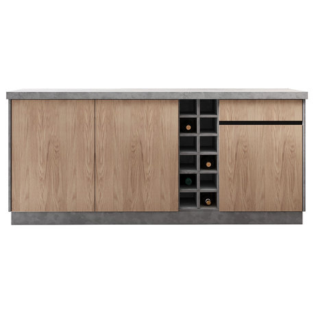 72" Japandi Kitchen lsland Gray Wooden Storage Kitchen Cabinet With Light, Gray