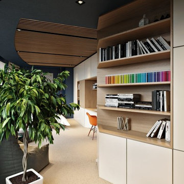 Modern Bedroom Interior with the Space Spirit. 3D Rendering