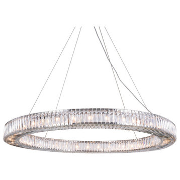 Invisible Ring 36-Light 63" Chrome Crystal Chandelier, With LED Bulbs