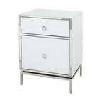 GDF Studio Danea White Glass 2 Drawer Bedside Table