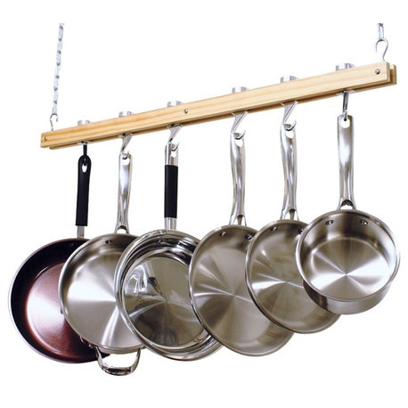 Cooks Standard Ceiling Mount Wooden Pot Rack, Single Bar