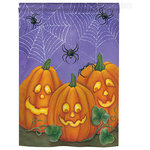 Breeze Decor - Halloween 3 Pumpkins 2-Sided Vertical Impression House Flag - Size: 28 Inches By 40 Inches - With A 4"Pole Sleeve. All Weather Resistant Pro Guard Polyester Soft to the Touch Material. Designed to Hang Vertically. Double Sided - Reads Correctly on Both Sides. Original Artwork Licensed by Breeze Decor. Eco Friendly Procedures. Proudly Produced in the United States of America. Pole Not Included.