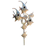 Zaer Ltd - Coastal Style Birdhouse Stake - Angel Fish - Transform your home and garden into the coastal paradise you deserve! The Coastal Style Birdhouse Stake Collection features 100% powder coated iron birdhouses expertly crafted to resemble oceanic creatures and shapes. Each sturdy iron stake holds three birdhouses surrounded by matching decorative adornments. The Angel Fish style consists of three angel fish shaped birdhouses (each with their own entrance), surrounded by smaller fish and seahorses.