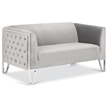 Kara Tufted Love Seat, Polished Stainless Steel