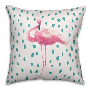 Pink & Teal Tropical Flamingo" Outdoor Throw Pillow, 18"x18" - Tropical - Outdoor  Cushions And Pillows - by Designs Direct | Houzz
