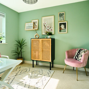 Soothing mint green & pink home office