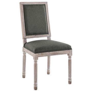 Court French Vintage Upholstered Fabric Dining Side Chair, Natural/Gray