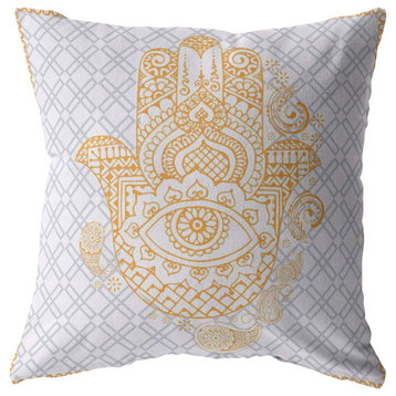 16 Gold Gray Hamsa Indoor Outdoor Throw Pillow