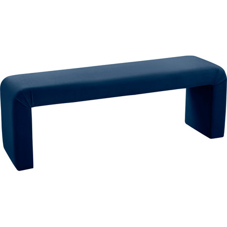 Minimalist Velvet Upholstered Bench, Navy