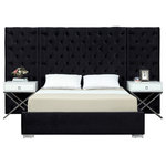 Meridian Furniture - Grande Velvet Bed, Black, King - Rejuvenate your bedroom space with this Grande Black Velvet King Bed. Svelte velvet covers each inch of this magnificently styled bed, lending it a bit of softness and glamour. The bold headboard is heavily button tufted for a regal and sophisticated look, and it's padded, so you can rest your back against it while you read or watch TV. The full-framed base is modish and sleek and provides sturdy support for the mattress of your choice.