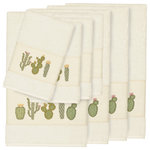Linum Home Textiles - Mila 8 Piece Embellished Towel Set - The MILA Embellished Towel Collection features whimsical blooming cactus in applique embroidery on a woven textured border. These soft and luxurious towels are made of 100% premium Turkish Cotton and offer lasting absorbency and superior durability. These lavish Turkish towels are produced in Linum�s state-of-the-art vertically integrated green factory in Turkey, which runs on 100% solar energy.