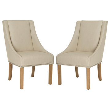 Safavieh Morris Sloping Arm Dining Chairs, Set of 2, Beige, Weathered Oak