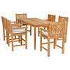 7 Piece Teak Chippendale 71" Rect Counter Set, 6 Counter Stools, Arms